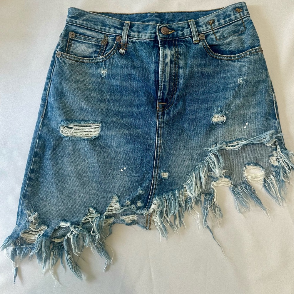 R13 Denim Mini Asymmetrical Skirt Chic and Versatile